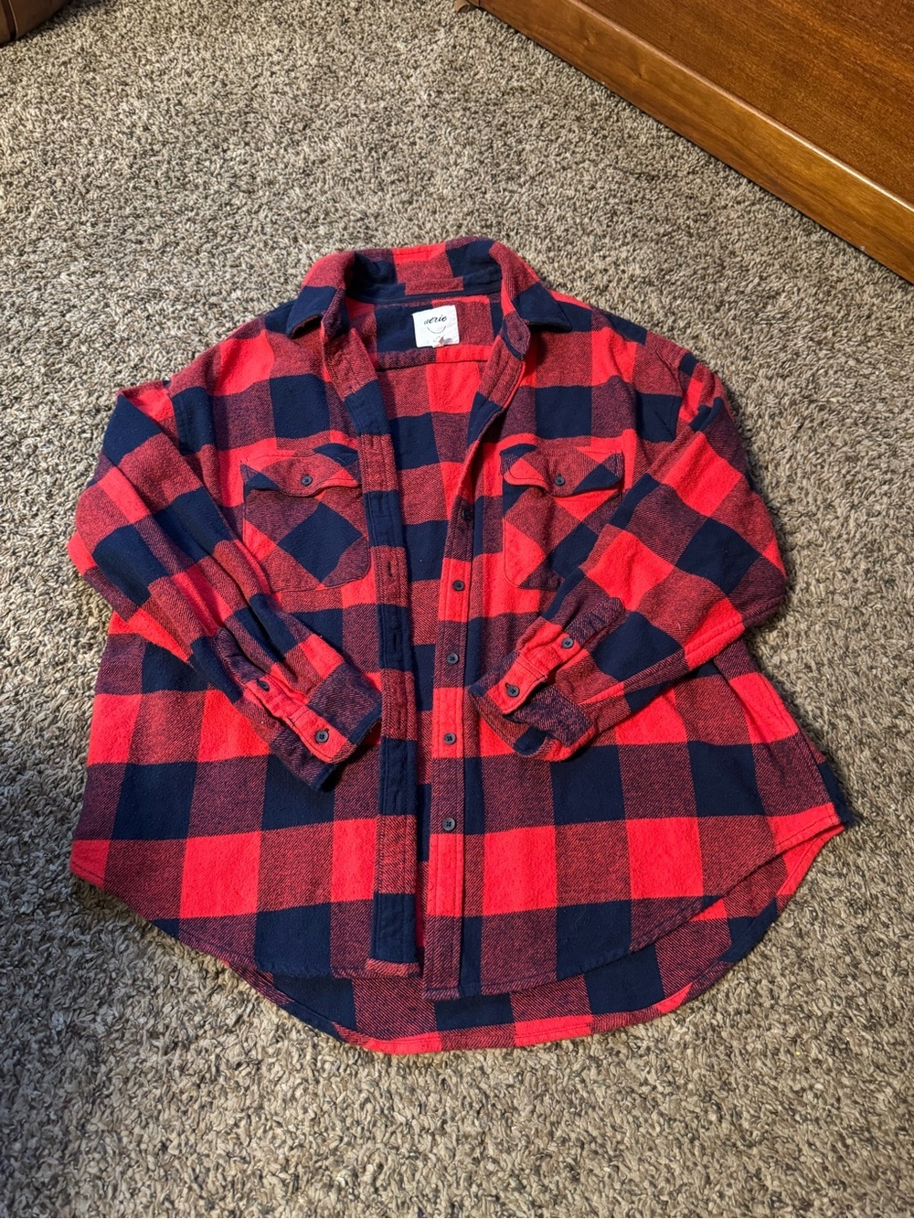 aerie Red and black Plaid Button-Down Shirt